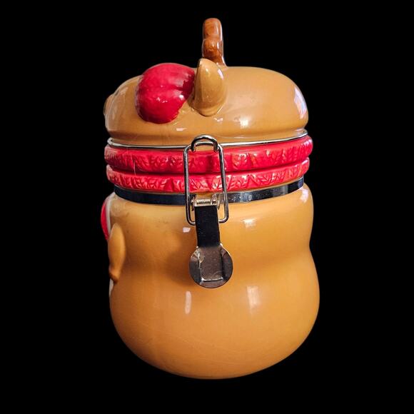 Christmas Reindeer Ceramic Canister Jar Red Scarf Airtight Holiday Kitchen Decor - Picture 2 of 7
